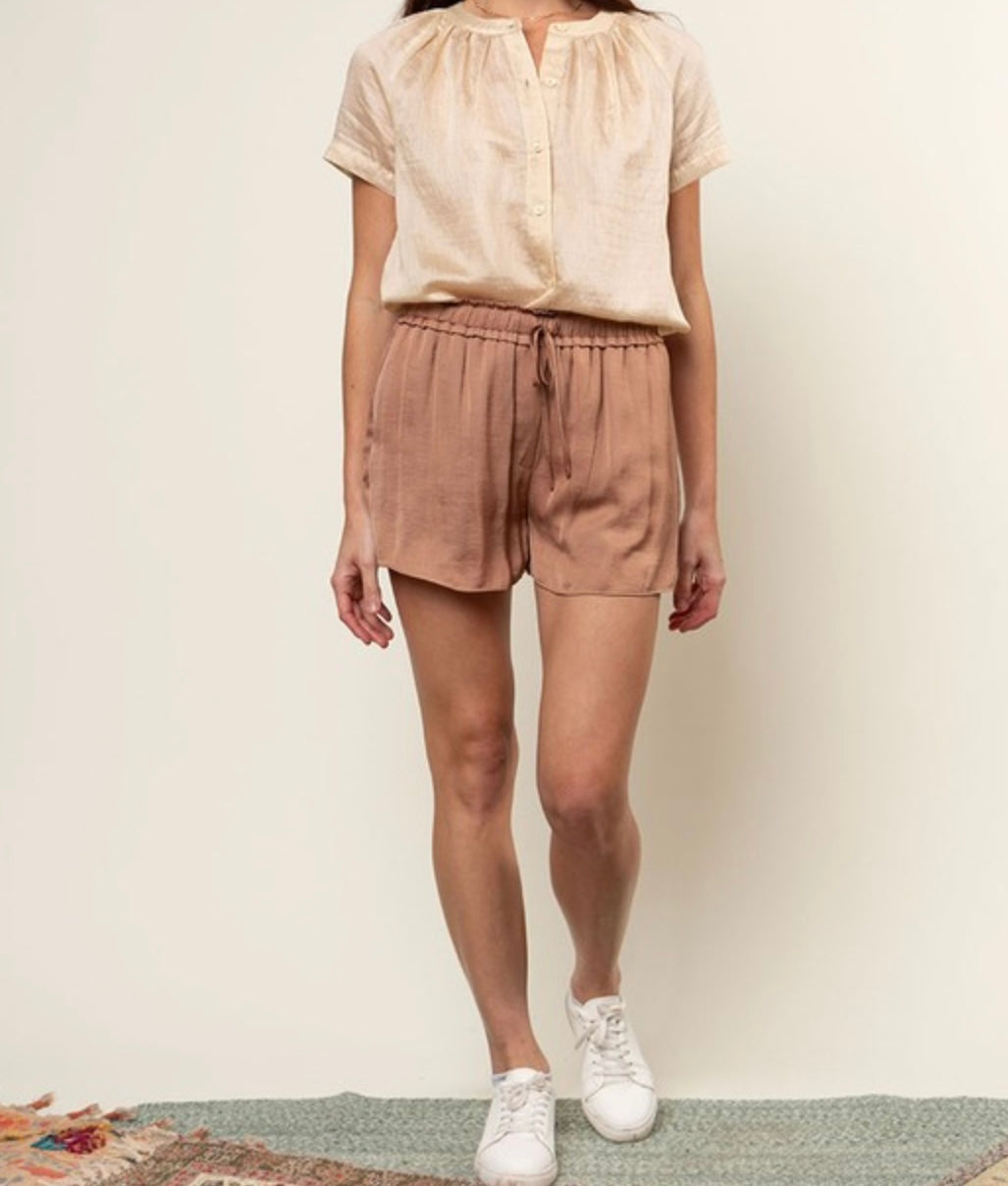 Satin Flowy Shorts With Elasticized Waist