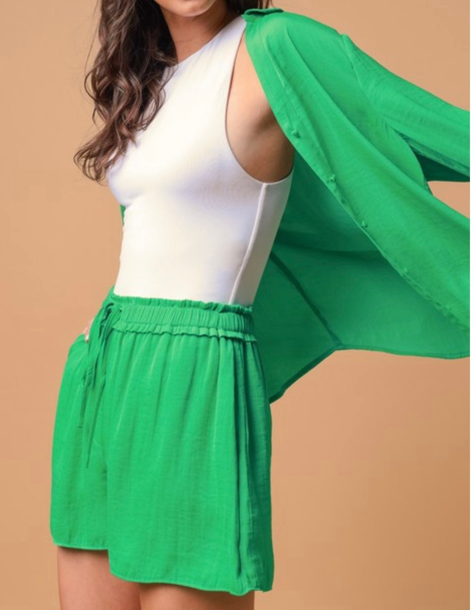 Satin Flowy Shorts With Elasticized Waist