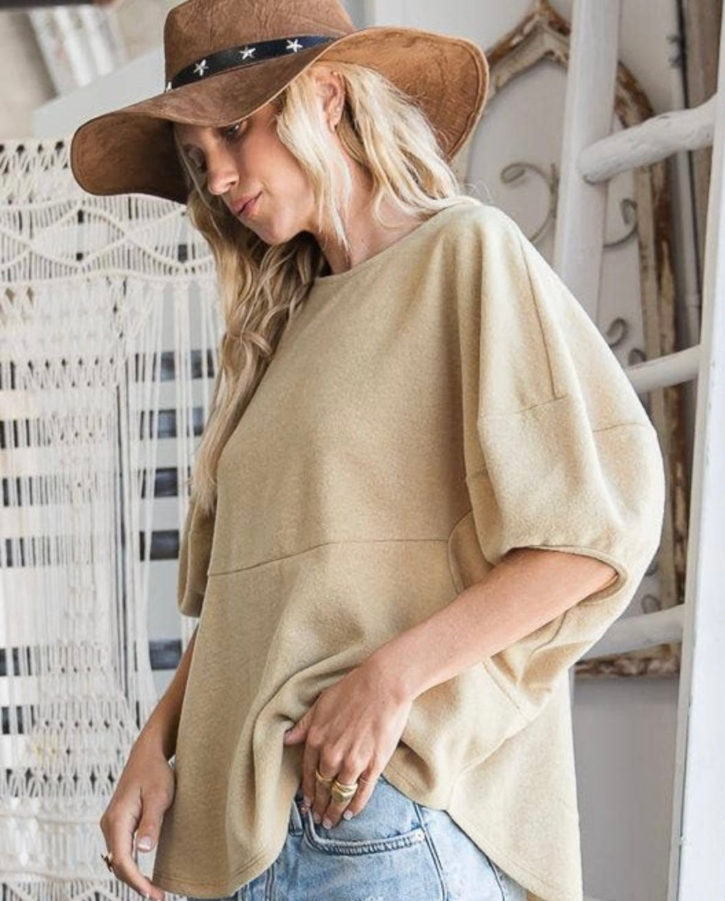 Short Puff Sleeves Soft Brushed Top