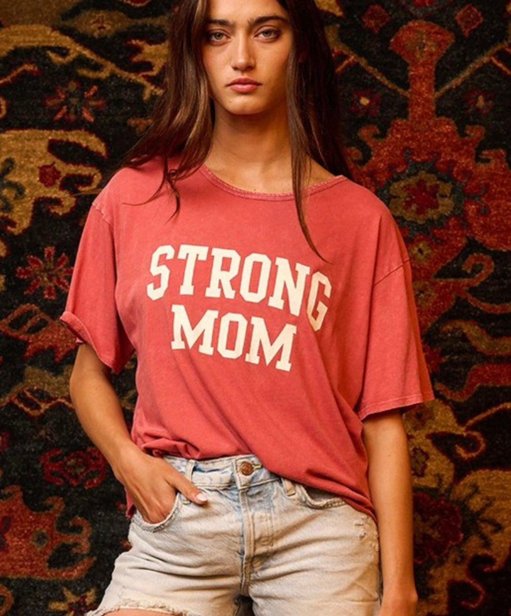 'strong Mom' Mineral Washed Graphic To