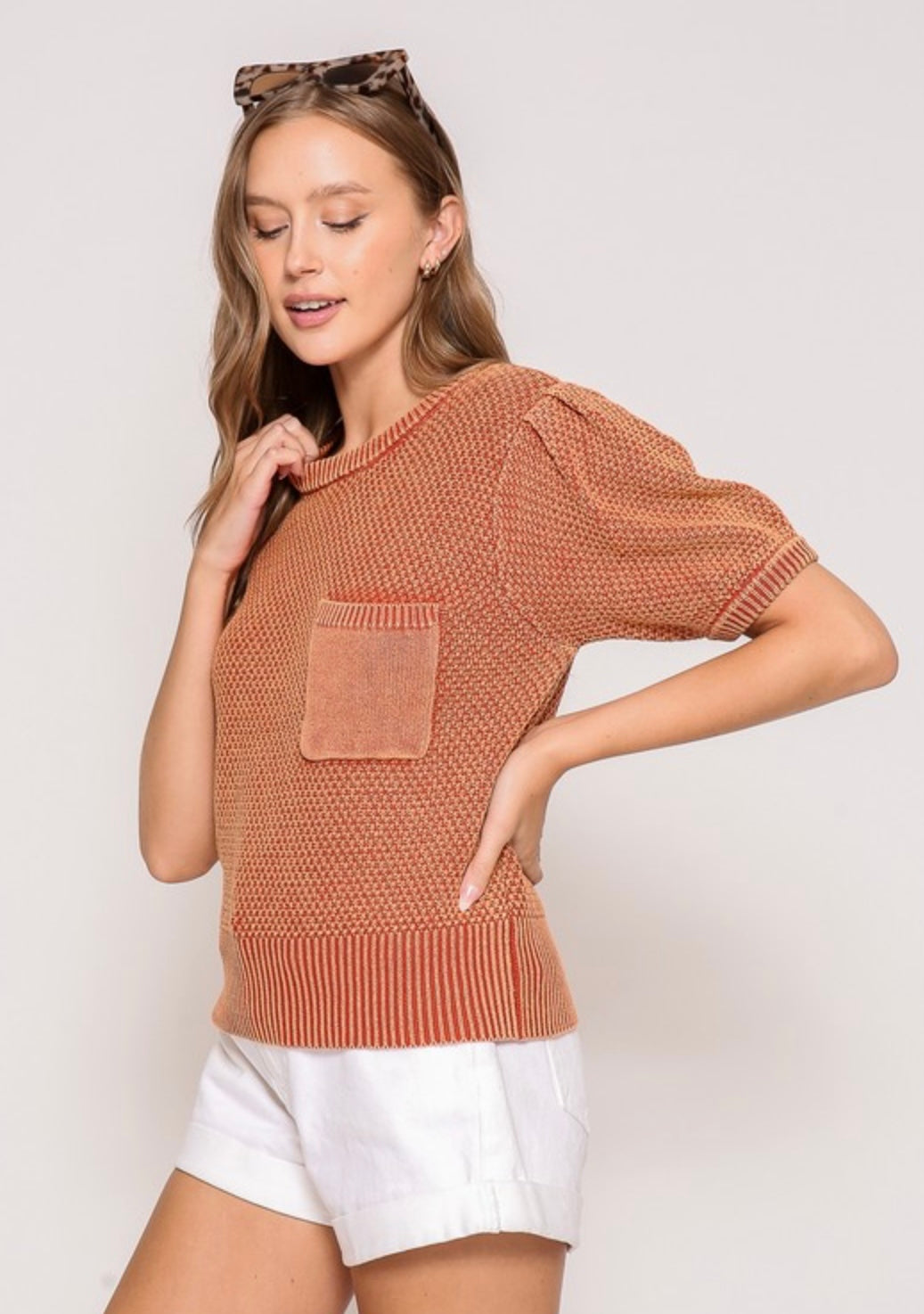 Mineral Wash Round Neck Sweater Top