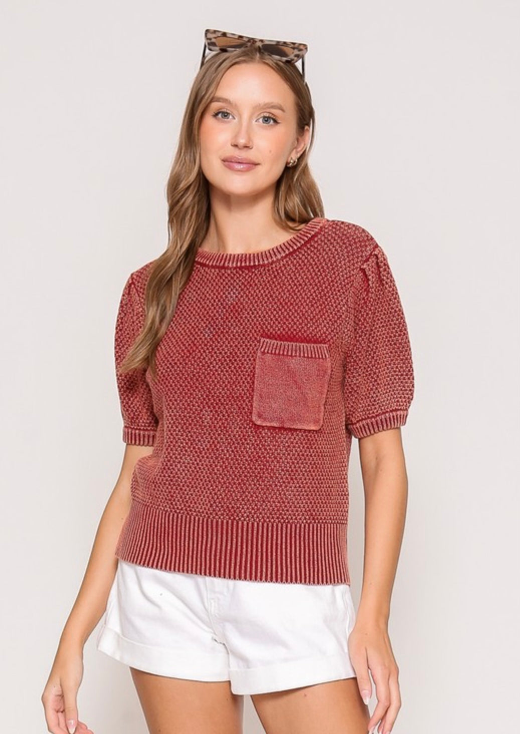 Mineral Wash Round Neck Sweater Top