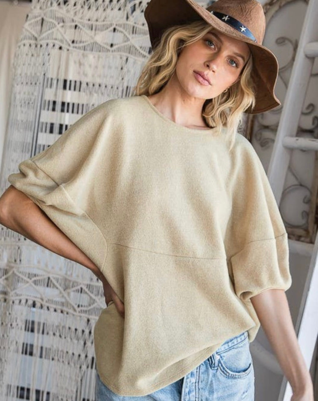 Short Puff Sleeves Soft Brushed Top