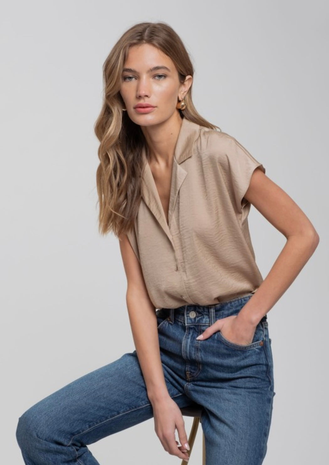 Sleeveless Drop Shoulder Button Up Top